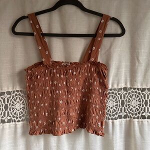 American Eagle Outfitters Rust Floral Smocked Crop Tank